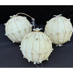 Lot of 3 Vtg Beaded Sequin Christmas Ornaments Push Pin Handmade Beautiful -C2